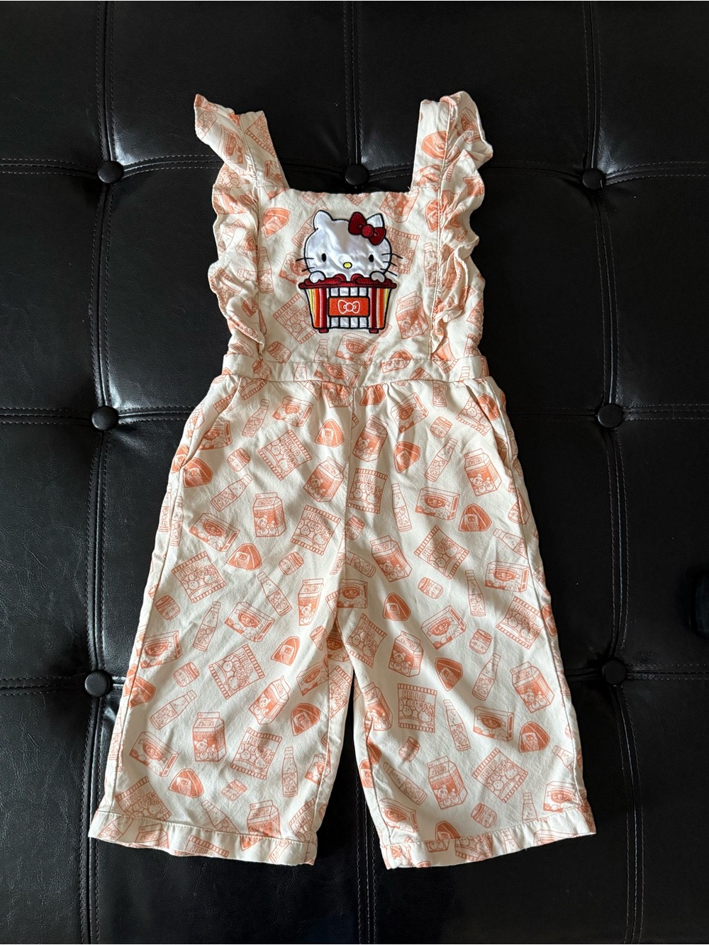 Hello Kitty Boxlunch Cream Overalls with Peach Print and Popcorn Patch